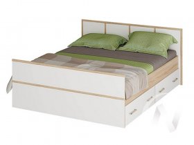 Двуспальная кровать 1,4м Сакура (дуб сонома/белый) в Боровом - borovoe.mebel-nsk.ru | фото