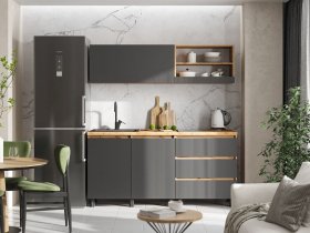 Кухонный гарнитур 1,7м Хелен  (дуб крафт золотой/графит) в Боровом - borovoe.mebel-nsk.ru | фото