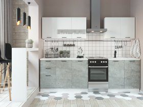 Кухонный гарнитур Дуся 2,0 м (белый глянец/цемент) в Боровом - borovoe.mebel-nsk.ru | фото