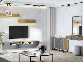 Модульная гостиная Байкал (дуб крафт золотой/графит) в Боровом - borovoe.mebel-nsk.ru | фото