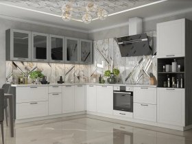 Модульная кухня Глэдис (белый снег/лайт грей софт/корпус анкор темный) в Боровом - borovoe.mebel-nsk.ru | фото