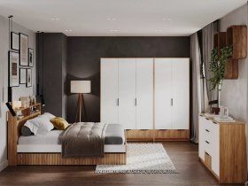Модульная спальня Ивис (дуб крафт золотой/белый) в Боровом - borovoe.mebel-nsk.ru | фото